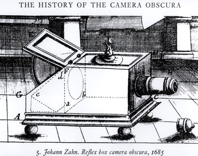 Die Reflexbox-Kamera Obscura von Johann Zahn, 1685, aus der Geschichte der Camera Obscura von English School