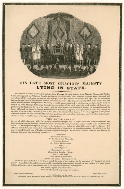Die Überreste von König Wilhelm IV. liegen im Waterloo Chamber im Windsor Castle aufgebahrt von English School