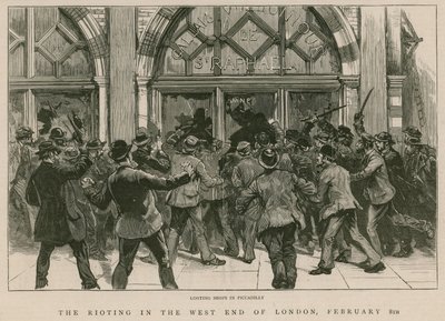 Die Unruhen im West End von London, 8. Februar 1886: Plünderung von Geschäften in Piccadilly von English School