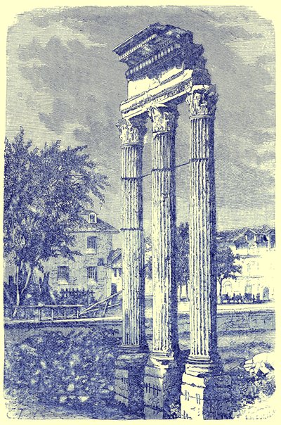 Die drei Säulen am Tempel des Castor, Illustration aus Geschichte Roms von Victor Duruy, veröffentlicht 1884 von English School