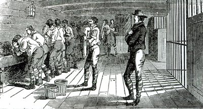 Der Waschraum unter Deck - verurteilte Gewerkschafter werden nach Australien transportiert, illustriert in Die Märtyrer von Tolpuddle, veröffentlicht vom Gewerkschaftskongress, 1834 von English School