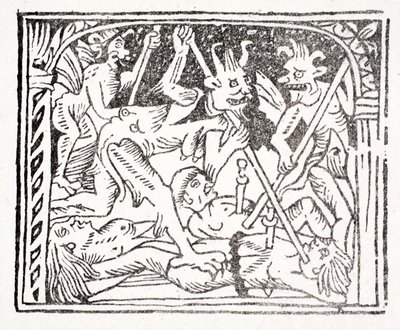 Drittes: Lazarus beschreibt, was er in der Hölle gesehen hat - eine sehr dunkle Höhle, in der Männer mit zweischneidigen Schwertern durchbohrt wurden von English School