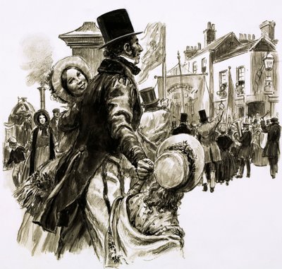 Thomas Cook organisierte seine erste Tour im Jahr 1841 (Gouache auf Papier) von English School