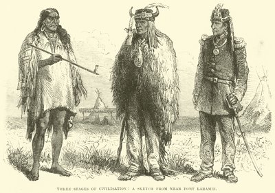 Drei Stufen der Zivilisation, eine Skizze aus der Nähe von Fort Laramie von English School
