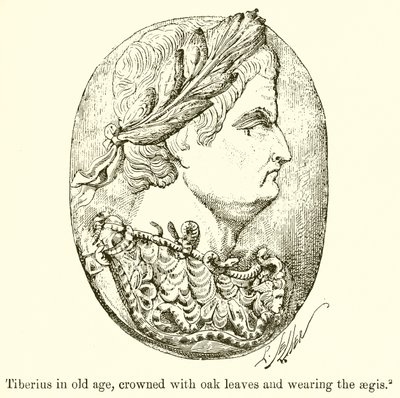 Tiberius im Alter, gekrönt mit Eichenblättern und die Aegis tragend von English School