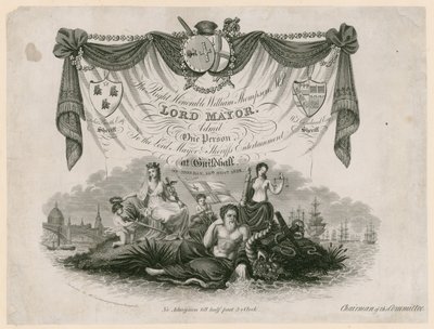 Eintrittskarte zur Unterhaltung des Lord Mayor am 10. November 1828 von English School