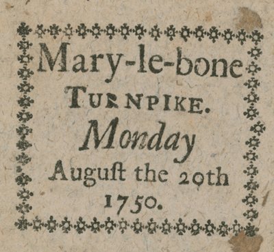 Ticket für die Mary-le-Bone Mautstelle von English School