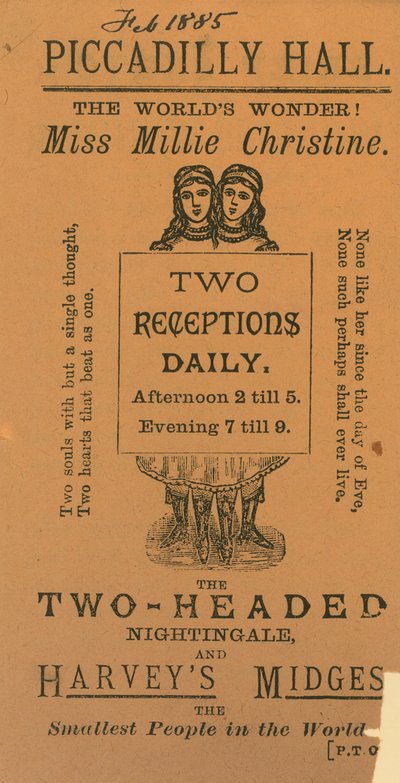 Ticket zum Besuch von Miss Millie Christine, der zweiköpfigen Nachtigall von English School
