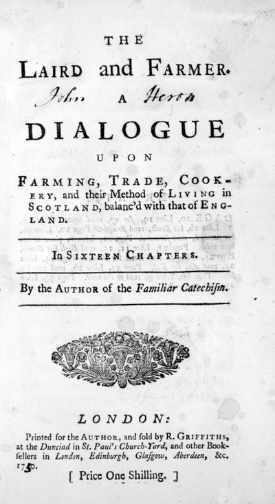 Titelseite für Der Gutsherr und der Bauer vom Autor des Vertrauten Katechismus, veröffentlicht 1750 von English School