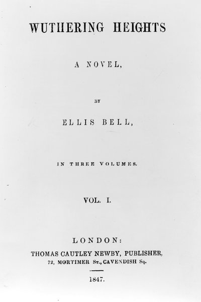 Titelseite der ersten Ausgabe von Wuthering Heights von Ellis Bell (Pseudonym von Emily Bronte), veröffentlicht 1847 von English School