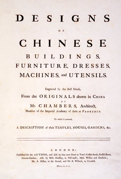 Titelseite zu Designs of Chinese Buildings, Furniture, Dresses, Machines & Utensils, 1757 von English School