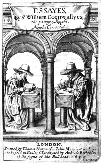 Titelseite zu Essayes von Sir William Cornwallis, Druck von Thomas Cecill, veröffentlicht 1632 von English School