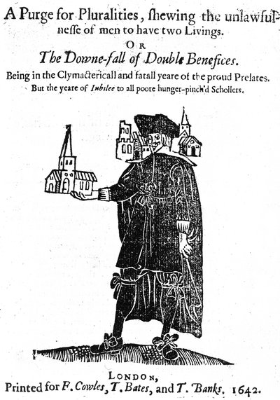 Titelseite für A Purge for Pluralities, gedruckt für F. Cowles, T. Bates und T. Banks, 1642 von English School