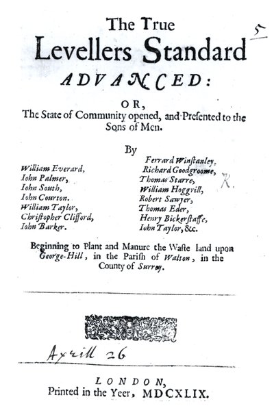 Titelseite von The True Levellers Standard, veröffentlicht am 26. April 1649 von English School