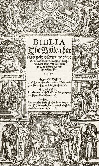 Titelseite der Coverdale-Bibel, gedruckt 1535, aus 