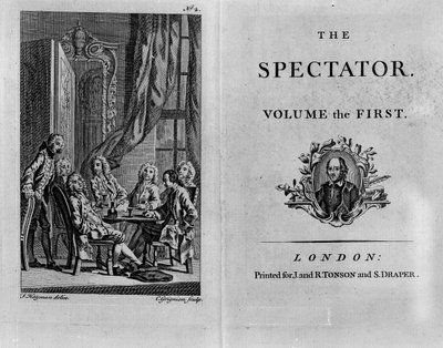 Titelseite des ersten Bandes der gesammelten Ausgabe von The Spectator von English School