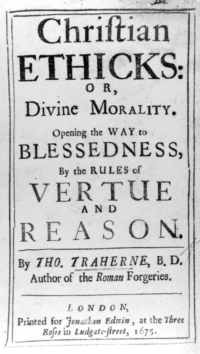Titelseite zu Christian Ethicks von Thomas Traherne, veröffentlicht 1675 von English School