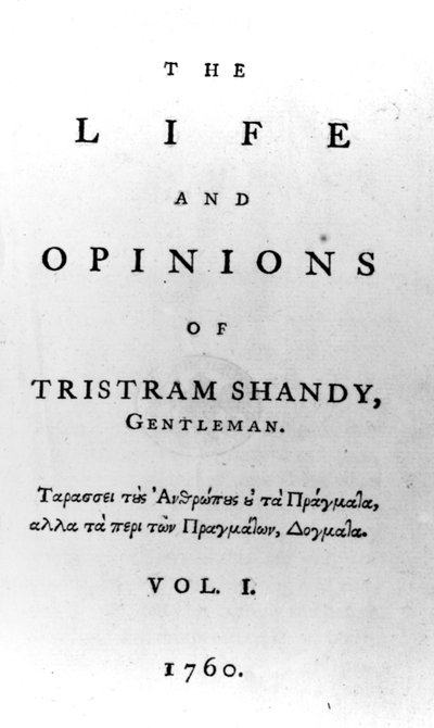 Titelseite zu The Life and Opinions of Tristram Shandy, Gentleman von Laurence Sterne, veröffentlicht 1760 von English School