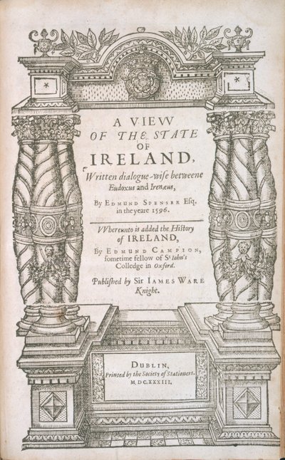 Titelseite zu A View of the State of Irelande und The Historie of Irelande, 1633 von English School