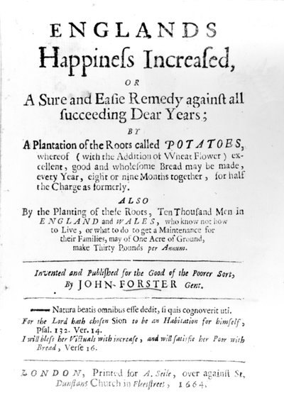 Titelseite zu Englands Happiness Increased von John Forster, veröffentlicht 1664 von English School