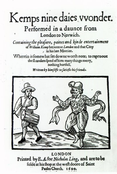 Titelseite zu William Kemps Nine Days Wonder, veröffentlicht 1600 von English School