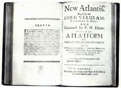 Titelseiten zu Francis Bacons Neu-Atlantis, Ausgabe veröffentlicht 1660 von English School
