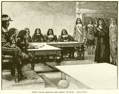 Titus Oates vor dem Geheimen Rat von English School