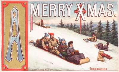 Schlittenfahren, Weihnachtskarte von English School