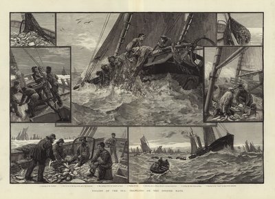 Arbeiter des Meeres beim Schleppnetzfischen auf der Doggerbank von English School