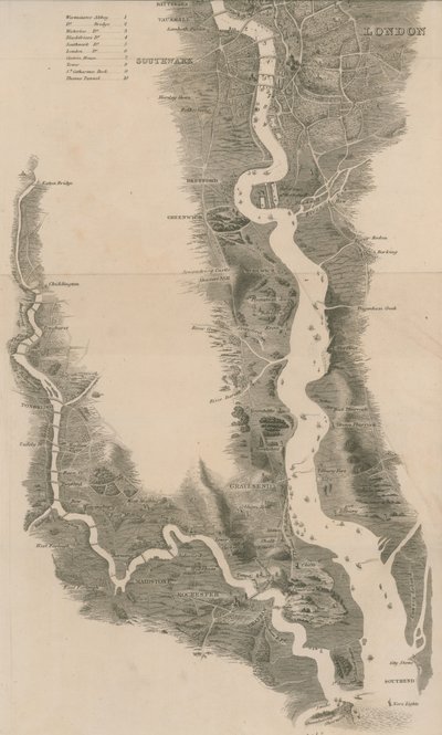 Tomblesons Panoramakarte der Themse und Medway von English School