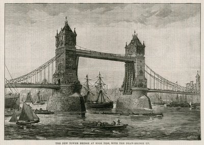 Tower Bridge bei Flut, mit hochgezogener Zugbrücke von English School