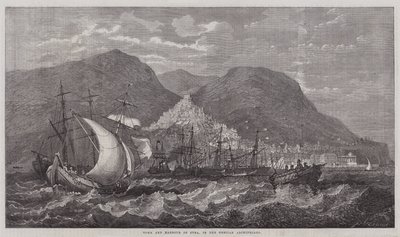 Stadt und Hafen von Syra im griechischen Archipel (Stich) von English School