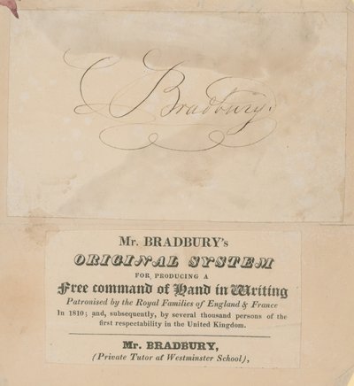 Werbekarte für Mr. Bradburys Originalsystem zur Erzeugung einer freien Handführung beim Schreiben von English School