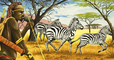 Stammesangehöriger und Zebras von English School