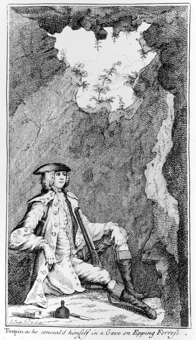 Turpin, wie er sich in einer Höhle im Epping Forest versteckte von English School