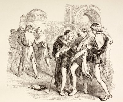 Tybalt wird von Romeo tödlich verwundet, Illustration aus Romeo und Julia, aus 