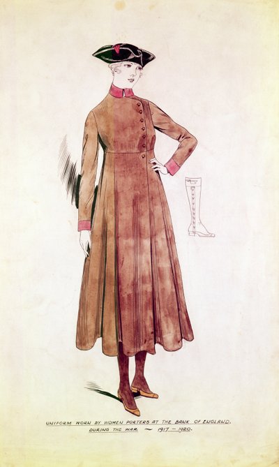 Uniform, getragen von Frauenportieren bei der Bank of England 1917-20 von English School