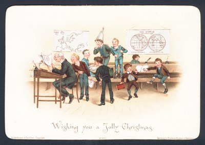 Ungezogene Schüler im Klassenzimmer, Weihnachtskarte von English School
