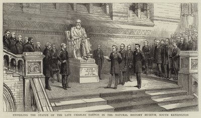 Enthüllung der Statue des verstorbenen Charles Darwin im Natural History Museum, South Kensington von English School