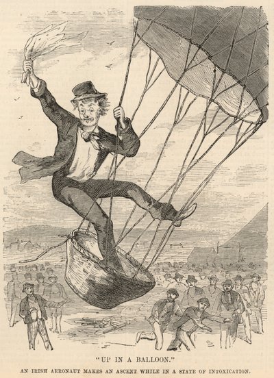 Oben in einem Ballon; Ein irischer Aeronaut steigt in betrunkenem Zustand auf von English School
