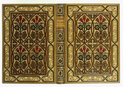 Obere und untere Einbände mit Blumen in Jugendstil-verschlungenen geometrischen Mustern, 1893 von English School