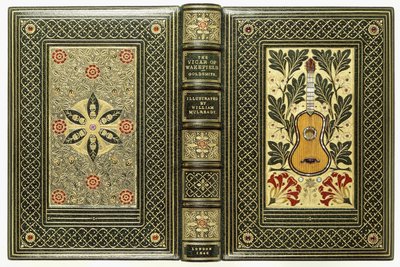 Obere und untere Einbände mit Gitarren- und Blumendesigns, 1843 von English School