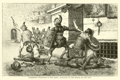 Besiegter Gladiator in der Arena, der das Volk um sein Leben bittet von English School