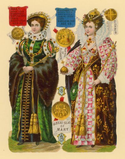 Viktorianischer Ausschnitt: Königin Maria I., Königin Elisabeth I. von English School