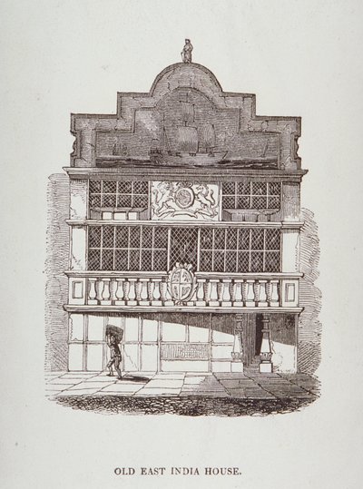 Ansicht des East India House, mit Figur im Vordergrund, ca. 1700 von English School