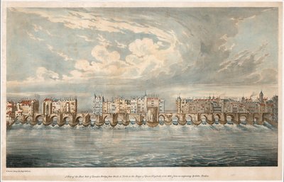 Ansicht der Ostseite der alten London Bridge zur Zeit von Königin Elisabeth I. von English School