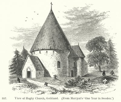 Ansicht der Hagby Kirche, Gotland (Gravur) von English School