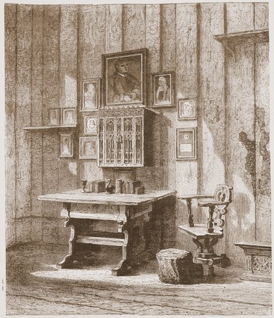 Ansicht von Luthers Zimmer auf der Wartburg, zeigt den Tintenfleck an der Wand, Illustration aus Die Geschichte des Protestantismus von James Aitken Wylie, veröffentlicht 1878 von English School