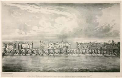 Ansicht der alten London Bridge zur Zeit von Königin Elisabeth I. von English School