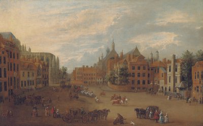 Ansicht des Old Palace Yard, Westminster, mit dem Ostende der Westminster Abbey und der Kapelle von König Heinrich VII. links, c.1700 von English School